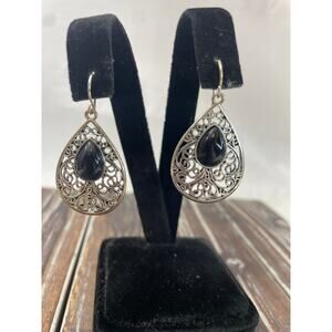 Women's Silver Black Drop Dangle Earrings GUC Boho